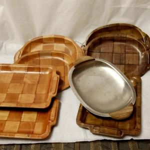 8 Vintage Trays Weaven Wood, 1-ELPO Stainless Steel Bread, Desert Condiments